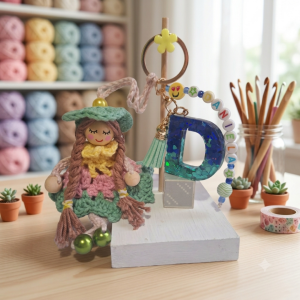 Llavero Muñeca vintage Personalizada con Inicial en Resina